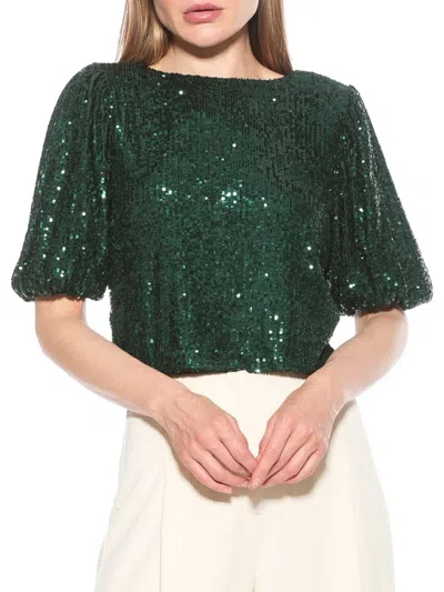 Alexia Admor Women's Blake Sequin Boxy Crop Top In Emerald