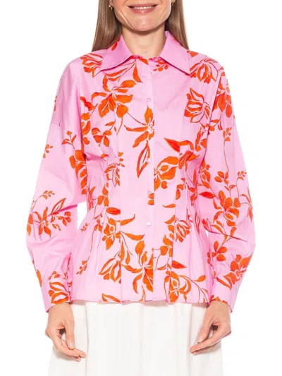 Alexia Admor Women's Calliope Pintuck Button Down Shirt In Pink Floral