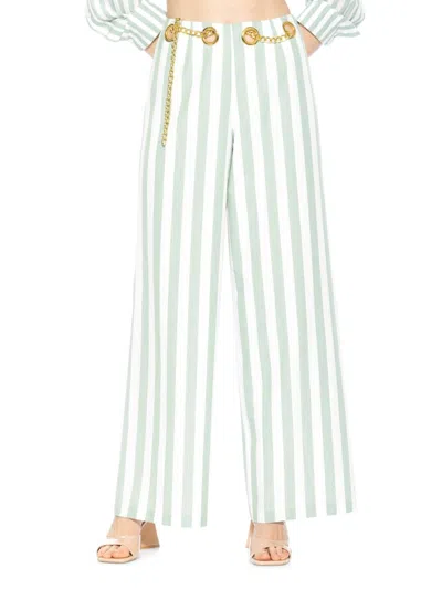 Alexia Admor Cassie Stripe Grommet High Waist Wide Leg Pants In Green Stripe