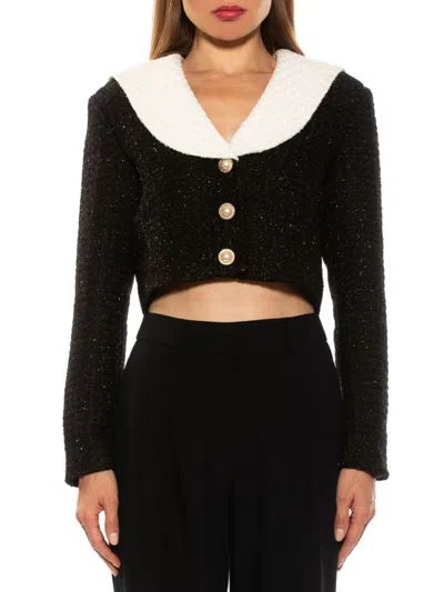 Alexia Admor Women's Clementine Metallic Sailor Collar Cardigan In Black