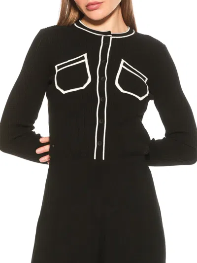 Alexia Admor Clover Ribbed Knit Button Down Cardigan In Black