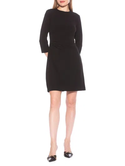 Alexia Admor Cristal 3/4 Sleeve Pleated A-line Dress In Black