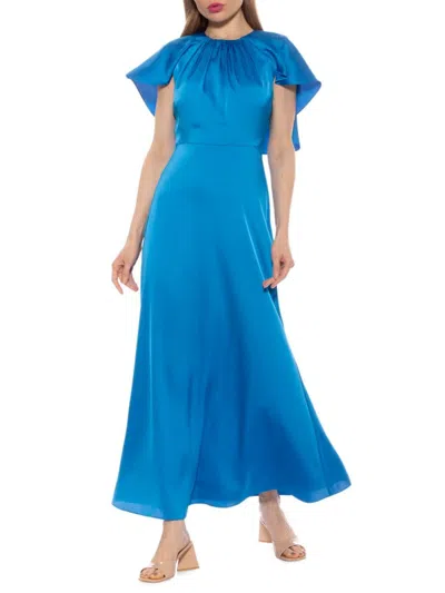 Alexia Admor Women's Danica Crewneck Flutter Sleeve Cap Maxi Dress In Cerulean