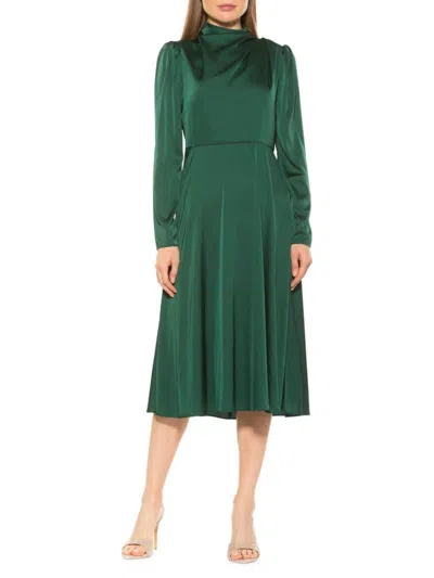 Alexia Admor Women's Denni Draped Fit & Flare Satin Dress In Emerald