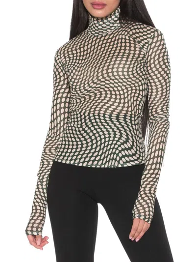 Alexia Admor Women's Doja Mesh Long Sleeve Top In Sage Dot