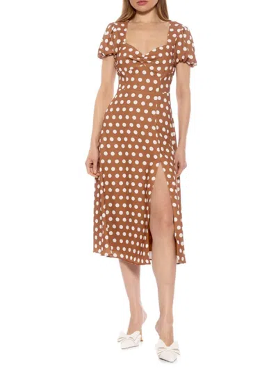 Alexia Admor Women's Gracie Sweetheart Neck Midi Dress In Brown Polka