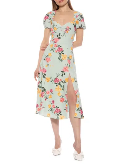 Alexia Admor Women's Gracie Floral Puff Sleeve Midi Dress In Sage Floral