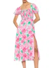 Alexia Admor Iris Smocked Short Sleeve Midi Dress In Pink Floral