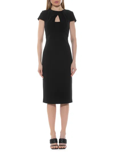 Alexia Admor Janine Crewneck Draped Midi Sheath Dress In Black