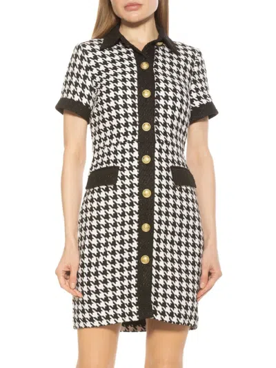 Alexia Admor Women's Jenni Houndstooth Tweed Mini Shirtdress In Black White Houndstooth