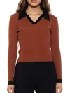 Alexia Admor Women's Johnny Collar Rib Knit Top In Brown