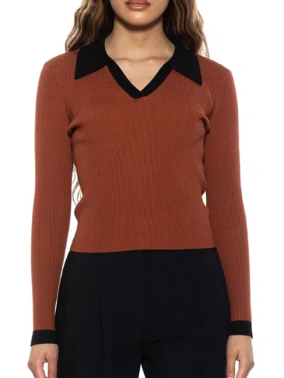 Alexia Admor Women's Johnny Collar Rib Knit Top In Brown