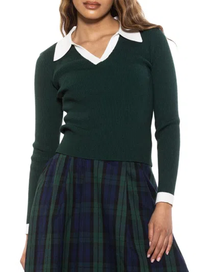 Alexia Admor Women's Johnny Collar Rib Knit Top In Emerald