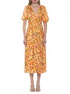 Alexia Admor Women's Lorelei Floral Bubble Sleeve Midi Dress In Yellow Watercolor