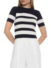 Alexia Admor Pat Stripe Short Sleeve Sweater Top In Black Ivory