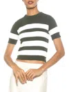 Alexia Admor Pat Stripe Short Sleeve Sweater Top In Sage
