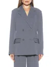 Alexia Admor Indigo Oversize Pinstripe Double Breasted Blazer In Grey Stripe
