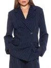 Alexia Admor Indigo Oversize Pinstripe Double Breasted Blazer In Navy Stripe