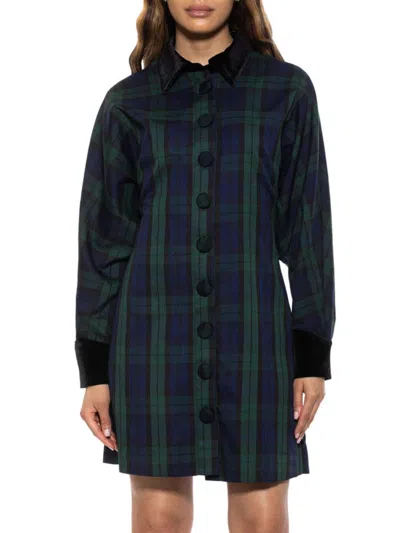 Alexia Admor Women's Plaid Velvette Mini Shirtdress In Green Plaid