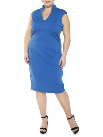 Alexia Admor Women's Plus V-neck Midi Dress In Cobalt