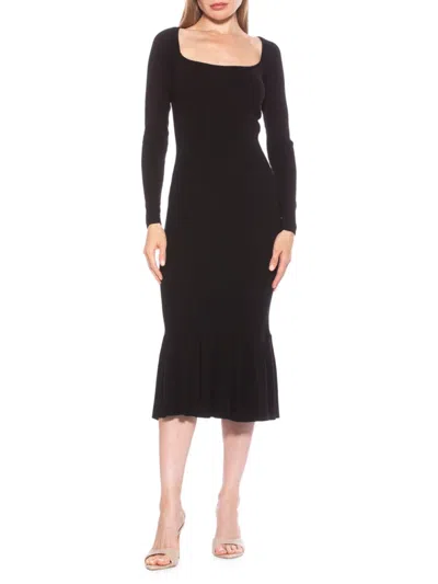 Alexia Admor Women's Reese Long Sleeve Ribbed Midi Dress In Black