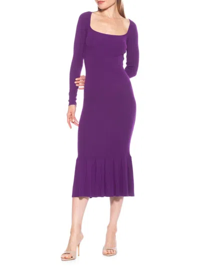 Alexia Admor Women's Reese Long Sleeve Ribbed Midi Dress In Purple