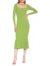 Alexia Admor Women's Reese Long Sleeve Ribbed Midi Dress In Sage