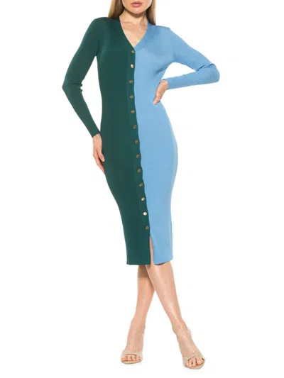 Alexia Admor Women's Ribbed Knit Button Midaxi Bodycon Dress In Emerald Blue