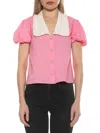 Alexia Admor Sandra Short Sleeve Button-up Blouse In Pink
