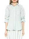 Alexia Admor Tammi Oversize Stripe Boyfriend Button-up Shirt In Green Stripe