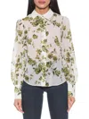 Alexia Admor Rylin Silky Front Button Blouse In Sage Floral