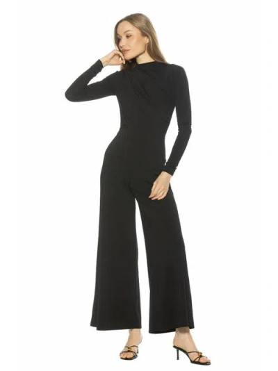 Alexia Admor Yael Long Sleeve Ruched Top Jumpsuit In Black