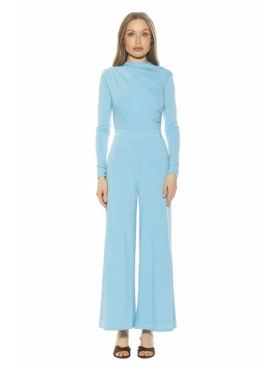 Alexia Admor Yael Long Sleeve Ruched Top Jumpsuit In Blue