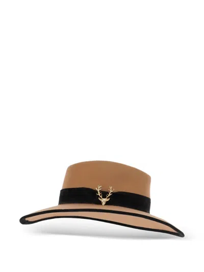 Alexia Alvarez De Toledo Brooch-detail Wide-brim Hat In Brown