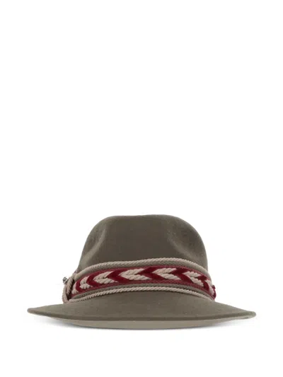 Alexia Alvarez De Toledo Feather-brooch Wide-brim Hat In Gray