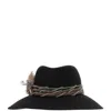 Alexia Alvarez De Toledo Wide Brim Wool Hat With Feather Detail And Rope Strap In Black