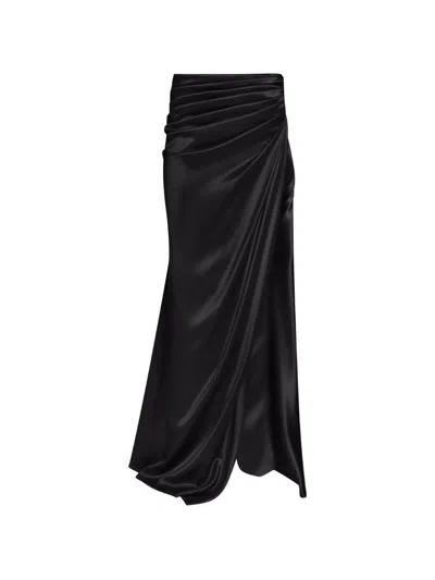Alexia & Antonia Draped Side-slit Maxi Skirt In Black