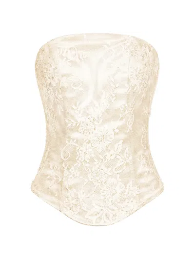 Alexia & Antonia Embellished Lace Corset In Neutral