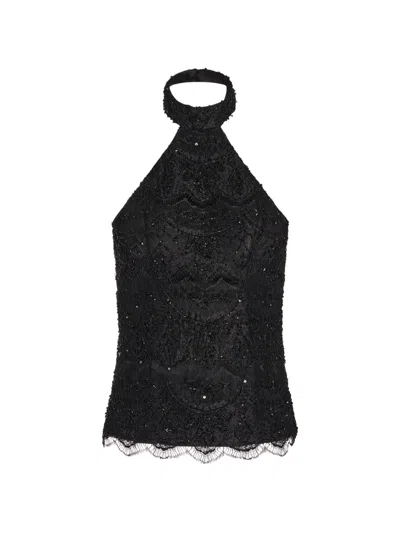 Alexia & Antonia Embellished Lace Halter Top In Black