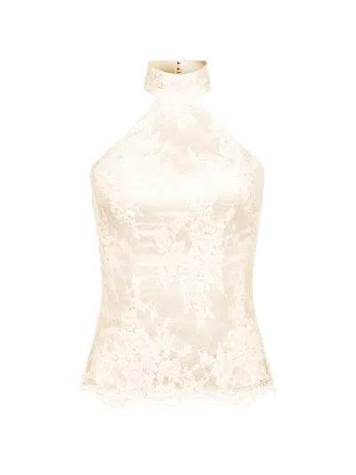 Alexia & Antonia Embellished Lace Halter Top In Neutral