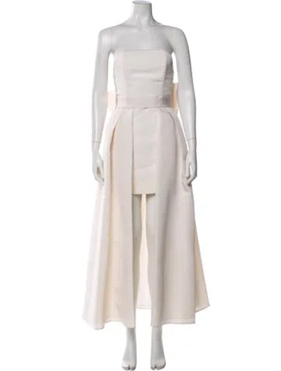 Pre-owned Alexia Maria Silk Long Dress In White
