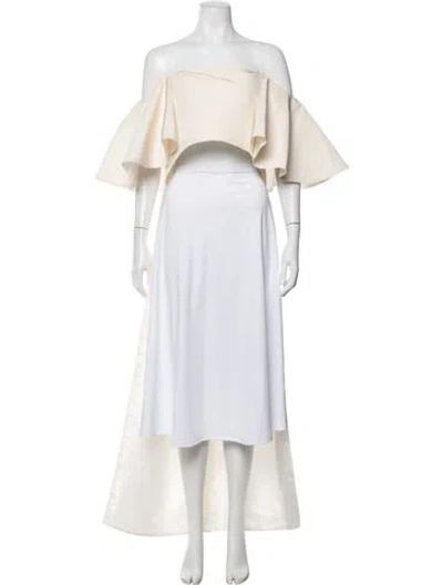 Pre-owned Alexia Maria Silk Off-the-shoulder Crop Top In Neutrals
