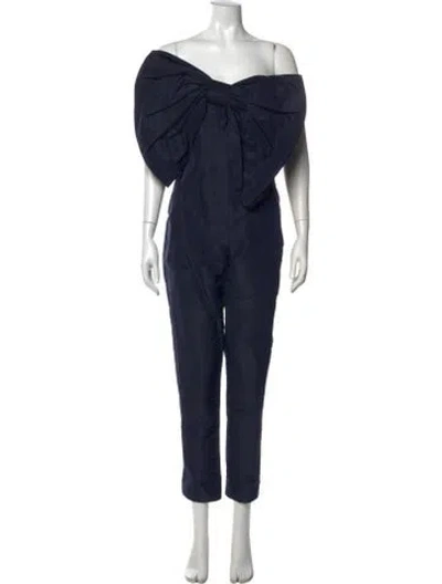 Pre-owned Alexia Maria Silk Off-the-shoulder Jumpsuit In Blue