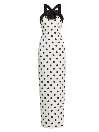 Alexia Maria Women's Colette Polka Dot Silk Column Gown In White With Black Polka Dot