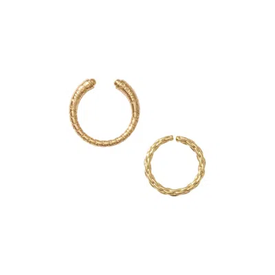 Alexie Of Athens Women's Gold Byzantine Etched Rope Duo Ring Set