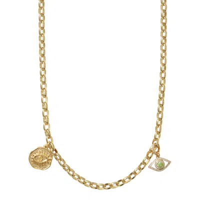 Alexie Of Athens Women's Gold Double Vision Evil Eyes Charm Chain