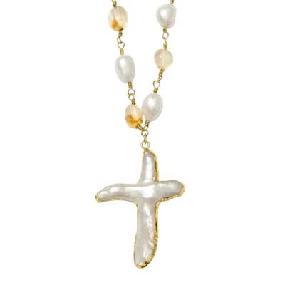 Alexie Of Athens Women's Gold Santorini Sunset Pearl Cross Strand