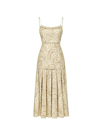 Alexis Abstract-print Ladder-stitch Dress In Gold