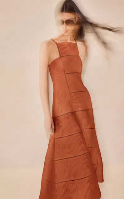 Alexis Adine Linen-silk Midi Dress In Brown