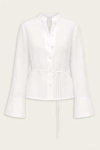 Alexis Alba Top In White Linen In Animal Print